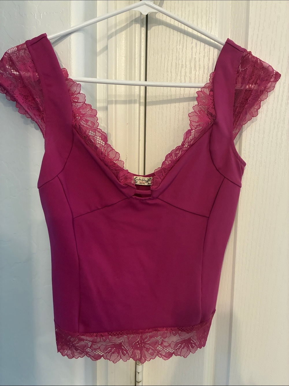 Free People Magenta Lace-Trim Camisole